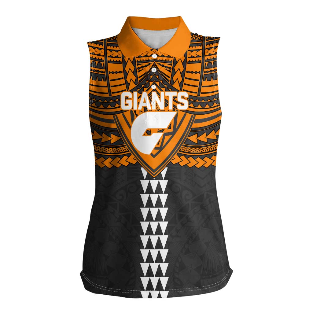 Personalized GWS Giants Women Sleeveless Polo Shirt Polynesian Tribal Pattern Heritage Football