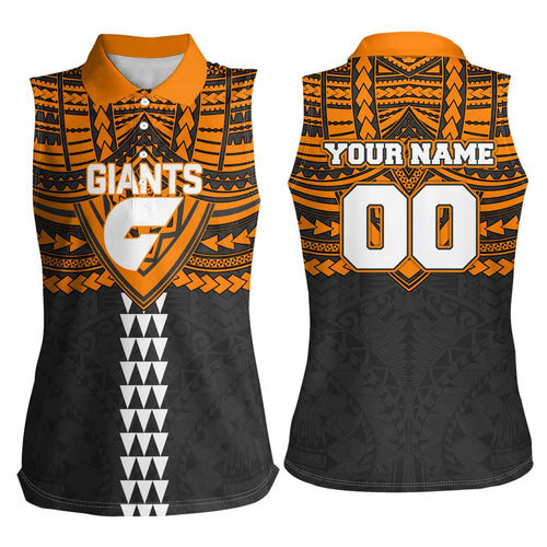 Personalized GWS Giants Women Sleeveless Polo Shirt Polynesian Tribal Pattern Heritage Football