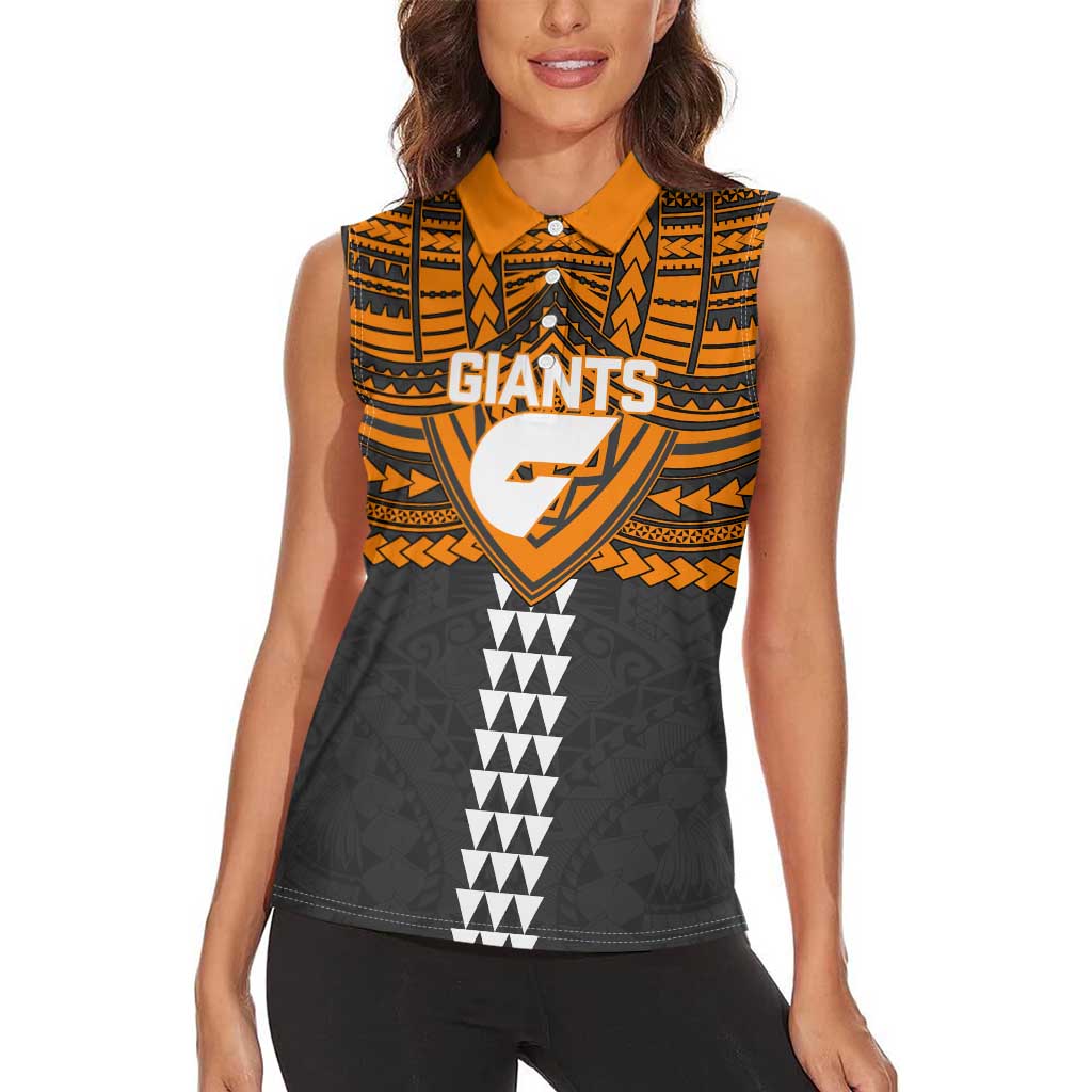 Personalized GWS Giants Women Sleeveless Polo Shirt Polynesian Tribal Pattern Heritage Football