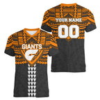 Personalized GWS Giants Women V-Neck T-Shirt Polynesian Tribal Pattern Heritage Football