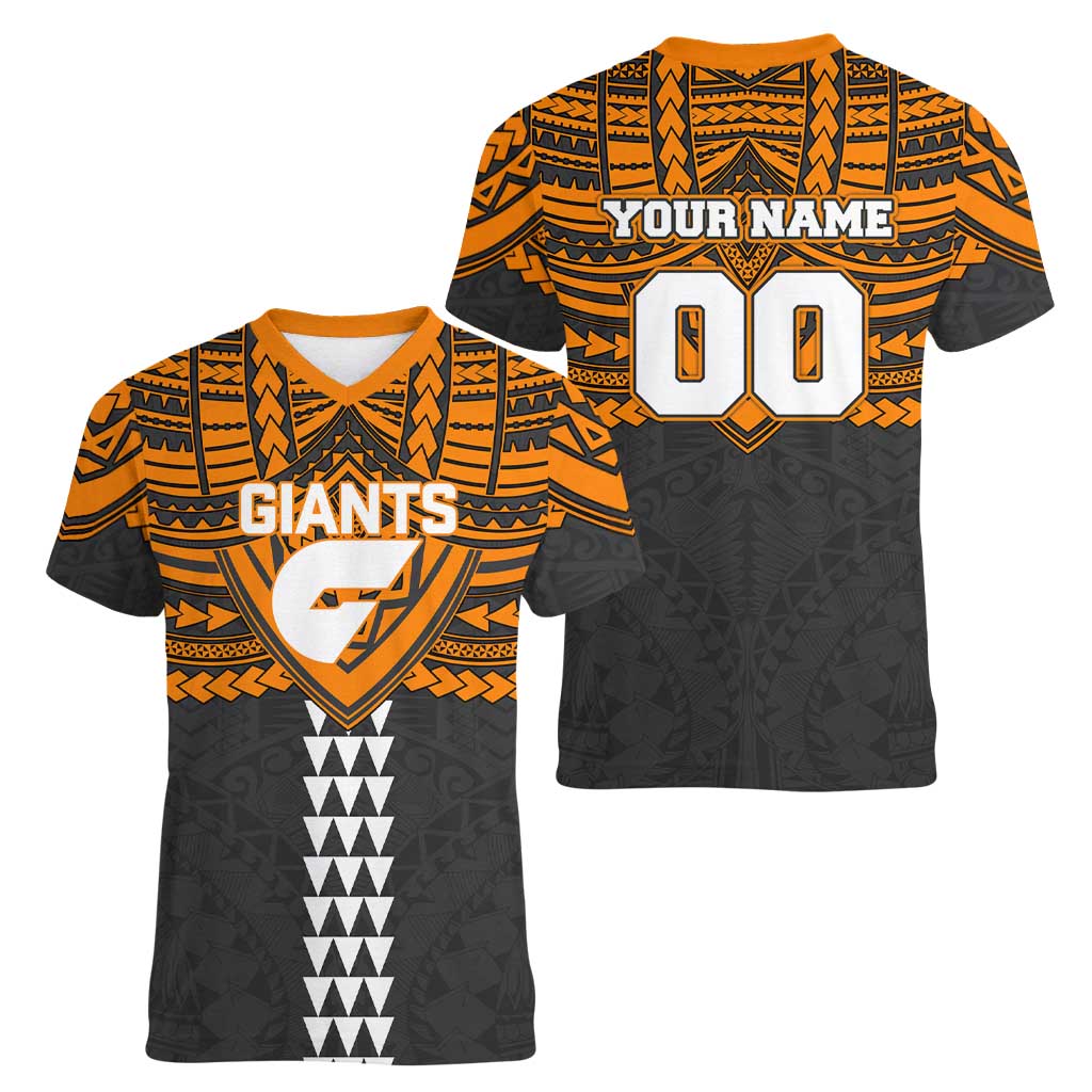 Personalized GWS Giants Women V-Neck T-Shirt Polynesian Tribal Pattern Heritage Football