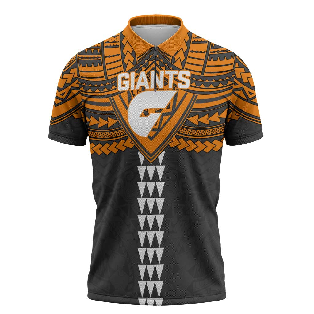 Personalized GWS Giants Zipper Polo Shirt Polynesian Tribal Pattern Heritage Football