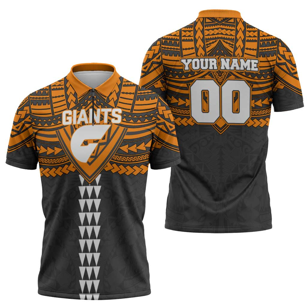 Personalized GWS Giants Zipper Polo Shirt Polynesian Tribal Pattern Heritage Football