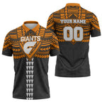 Personalized GWS Giants Zipper Polo Shirt Polynesian Tribal Pattern Heritage Football