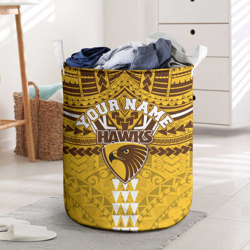 Personalized Hawthorn Hawks Laundry Basket Polynesian Tribal Pattern Heritage Football