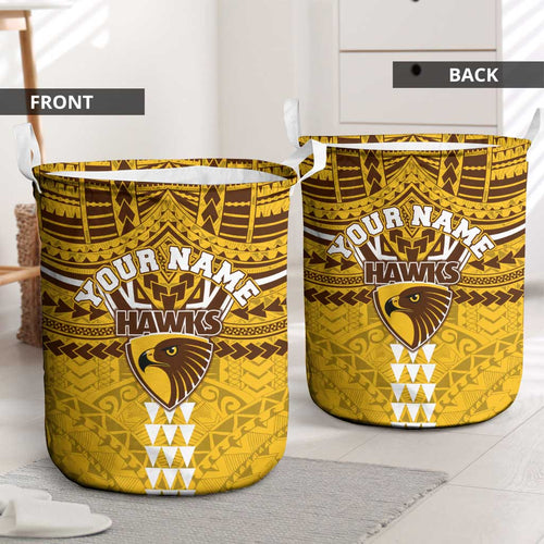 Personalized Hawthorn Hawks Laundry Basket Polynesian Tribal Pattern Heritage Football