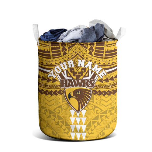 Personalized Hawthorn Hawks Laundry Basket Polynesian Tribal Pattern Heritage Football