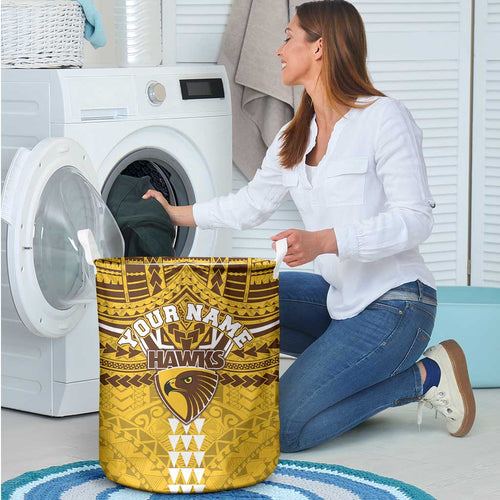 Personalized Hawthorn Hawks Laundry Basket Polynesian Tribal Pattern Heritage Football