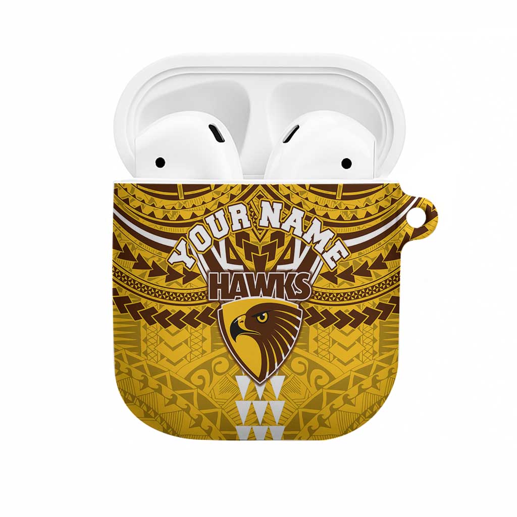 Personalized Hawthorn Hawks AirPods Case Polynesian Tribal Pattern Heritage Football