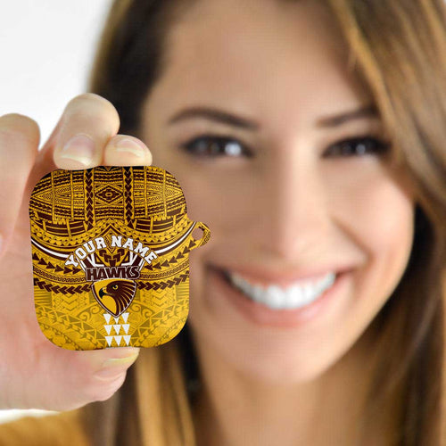 Personalized Hawthorn Hawks AirPods Case Polynesian Tribal Pattern Heritage Football
