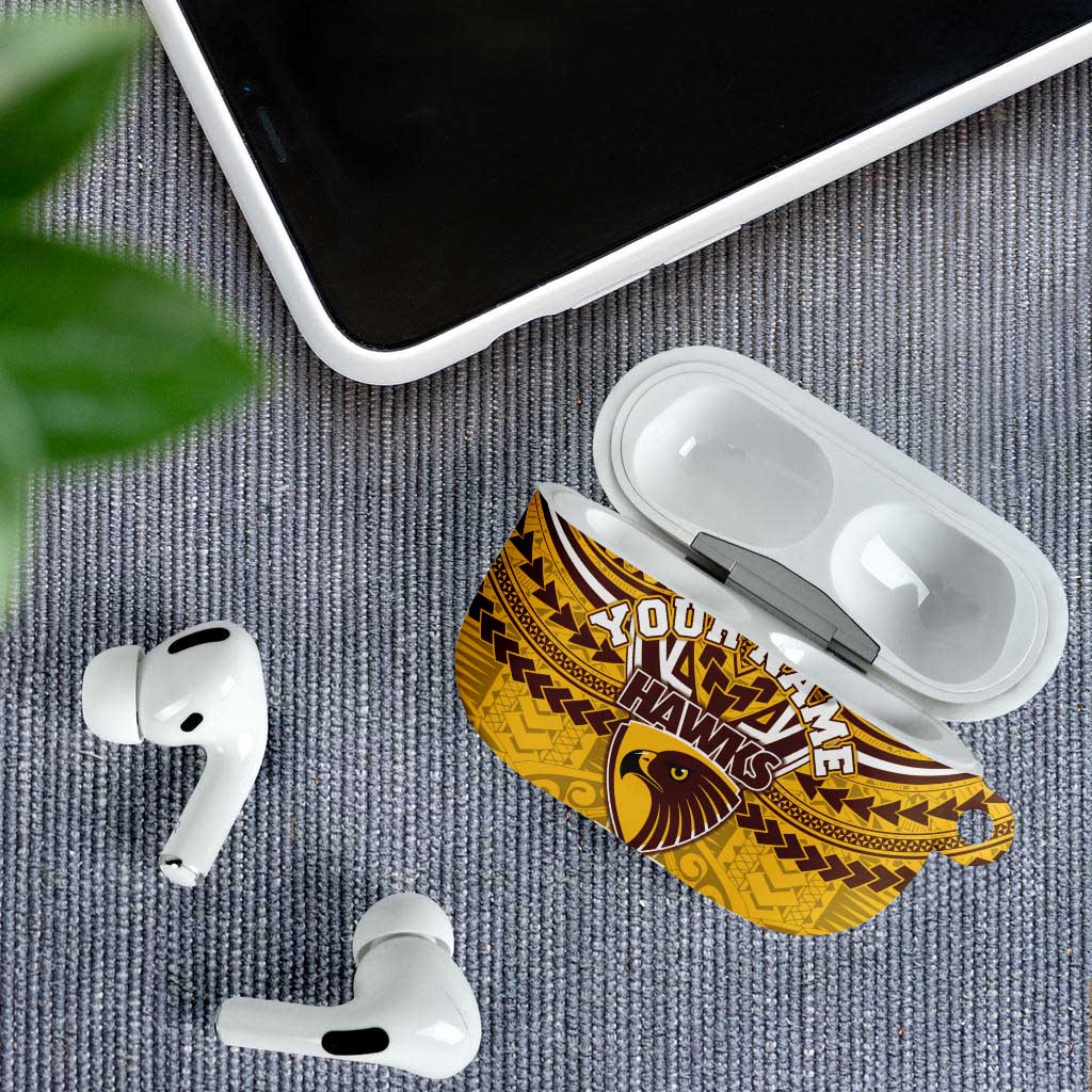 Personalized Hawthorn Hawks AirPods Case Polynesian Tribal Pattern Heritage Football