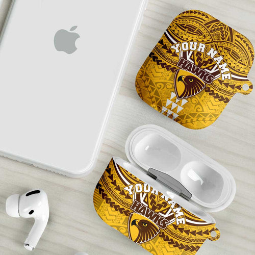 Personalized Hawthorn Hawks AirPods Case Polynesian Tribal Pattern Heritage Football