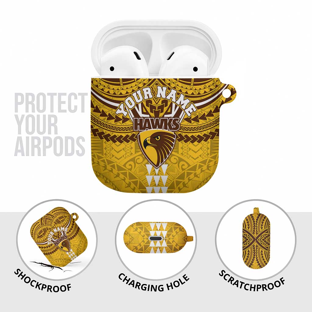 Personalized Hawthorn Hawks AirPods Case Polynesian Tribal Pattern Heritage Football