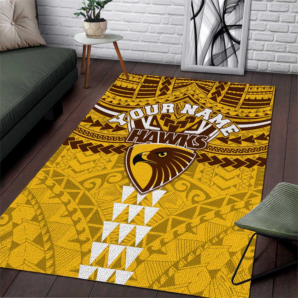 Personalized Hawthorn Hawks Area Rug Polynesian Tribal Pattern Heritage Football