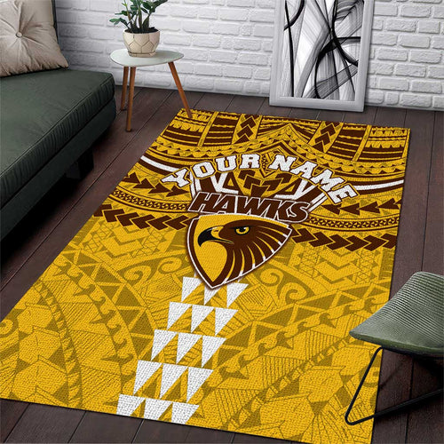 Personalized Hawthorn Hawks Area Rug Polynesian Tribal Pattern Heritage Football