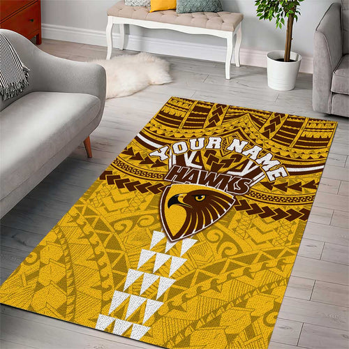Personalized Hawthorn Hawks Area Rug Polynesian Tribal Pattern Heritage Football