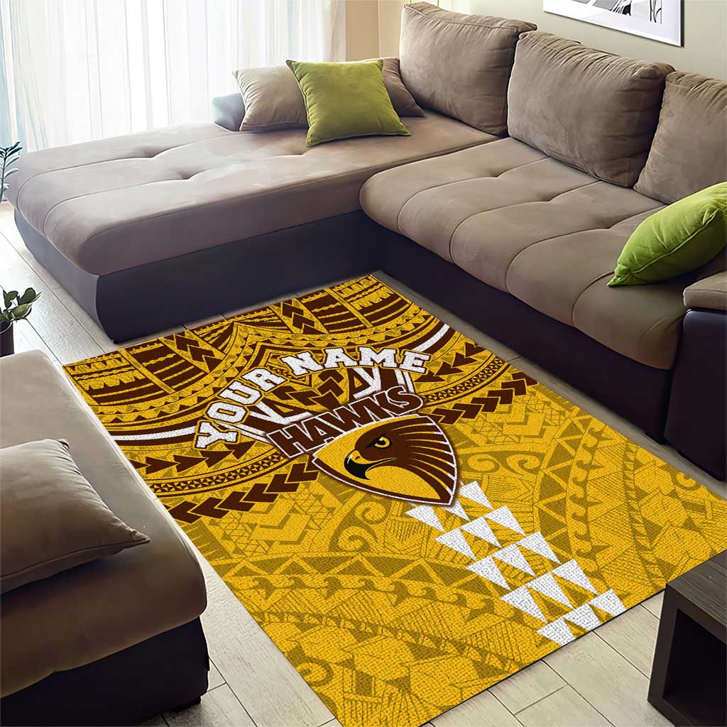Personalized Hawthorn Hawks Area Rug Polynesian Tribal Pattern Heritage Football
