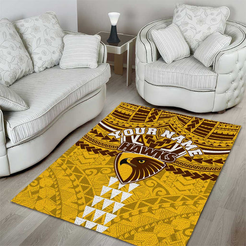 Personalized Hawthorn Hawks Area Rug Polynesian Tribal Pattern Heritage Football