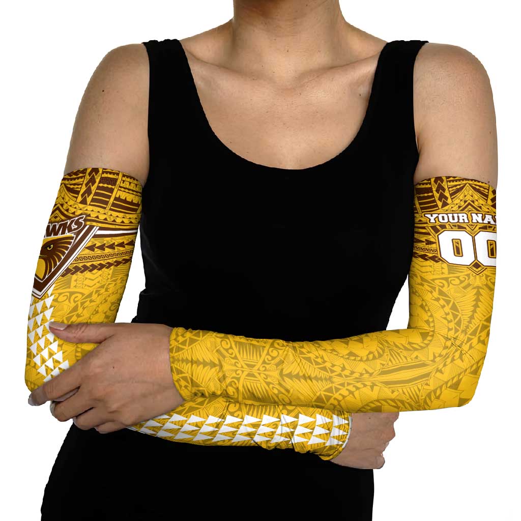Personalized Hawthorn Hawks Arm Sleeves Polynesian Tribal Pattern Heritage Football
