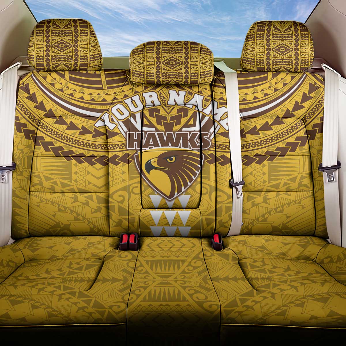 Personalized Hawthorn Hawks Back Car Seat Cover Polynesian Tribal Pattern Heritage Football