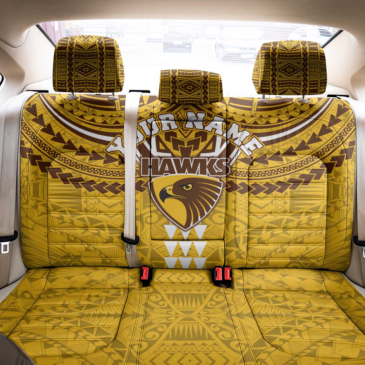Personalized Hawthorn Hawks Back Car Seat Cover Polynesian Tribal Pattern Heritage Football