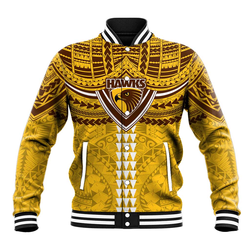 Personalized Hawthorn Hawks Baseball Jacket Polynesian Tribal Pattern Heritage Football