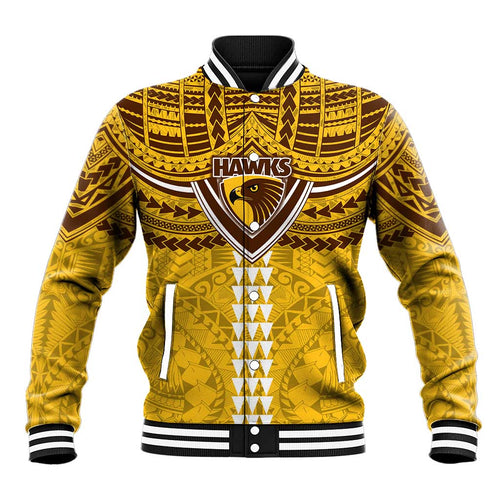 Personalized Hawthorn Hawks Baseball Jacket Polynesian Tribal Pattern Heritage Football