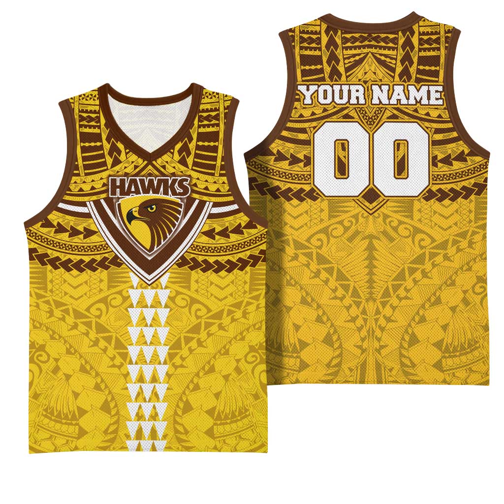 Personalized Hawthorn Hawks Basketball Jersey Polynesian Tribal Pattern Heritage Football