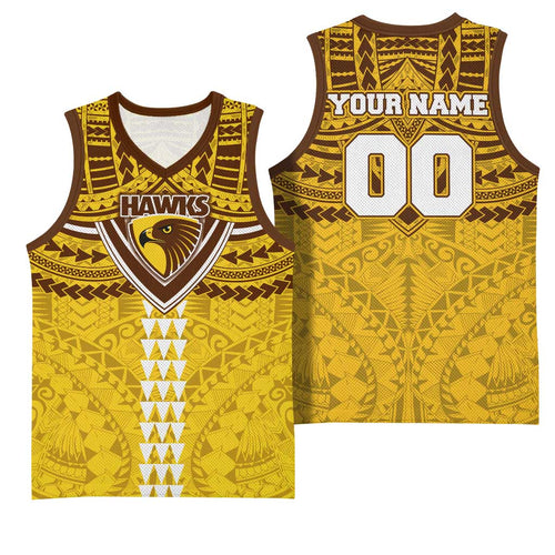 Personalized Hawthorn Hawks Basketball Jersey Polynesian Tribal Pattern Heritage Football