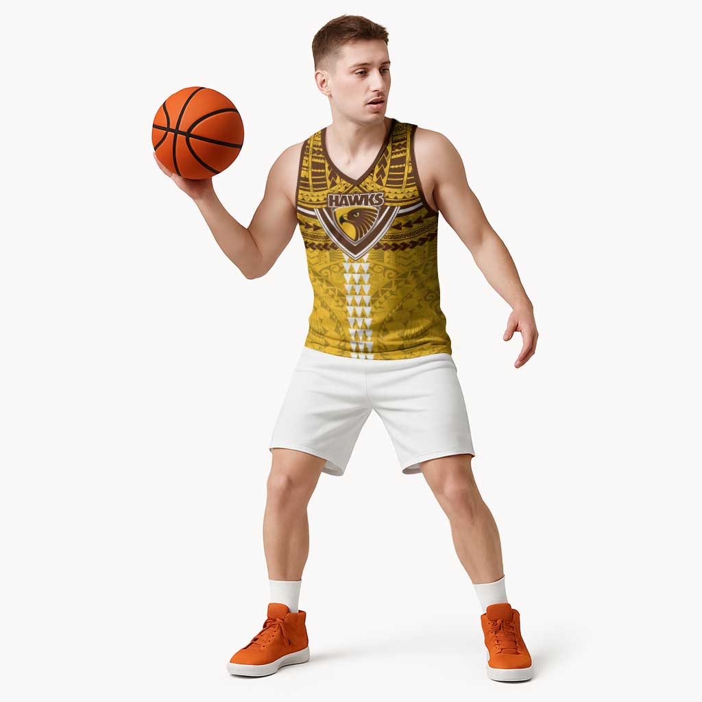 Personalized Hawthorn Hawks Basketball Jersey Polynesian Tribal Pattern Heritage Football