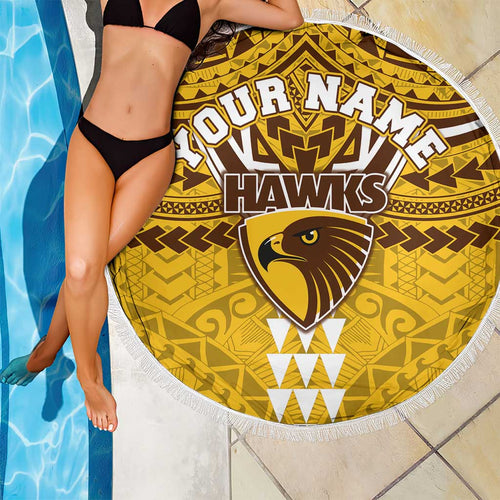 Personalized Hawthorn Hawks Beach Blanket Polynesian Tribal Pattern Heritage Football
