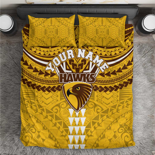 Personalized Hawthorn Hawks Bedding Set Polynesian Tribal Pattern Heritage Football
