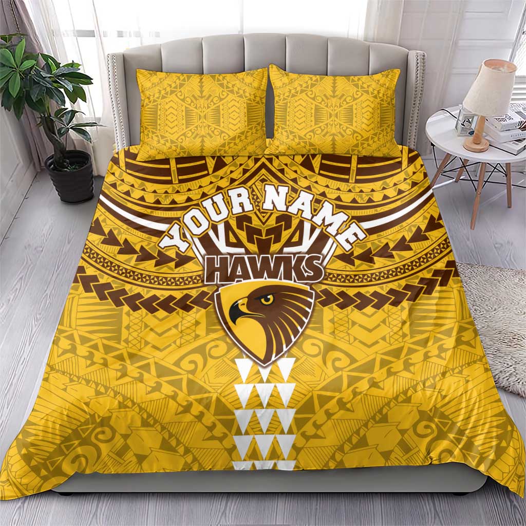 Personalized Hawthorn Hawks Bedding Set Polynesian Tribal Pattern Heritage Football