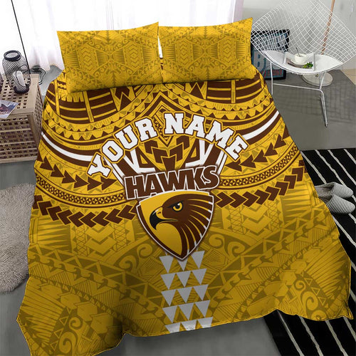 Personalized Hawthorn Hawks Bedding Set Polynesian Tribal Pattern Heritage Football