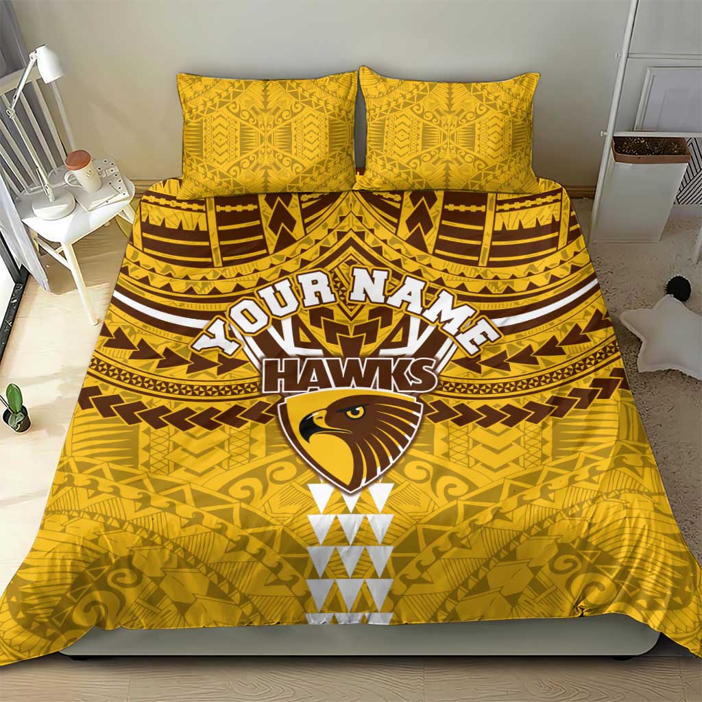 Personalized Hawthorn Hawks Bedding Set Polynesian Tribal Pattern Heritage Football