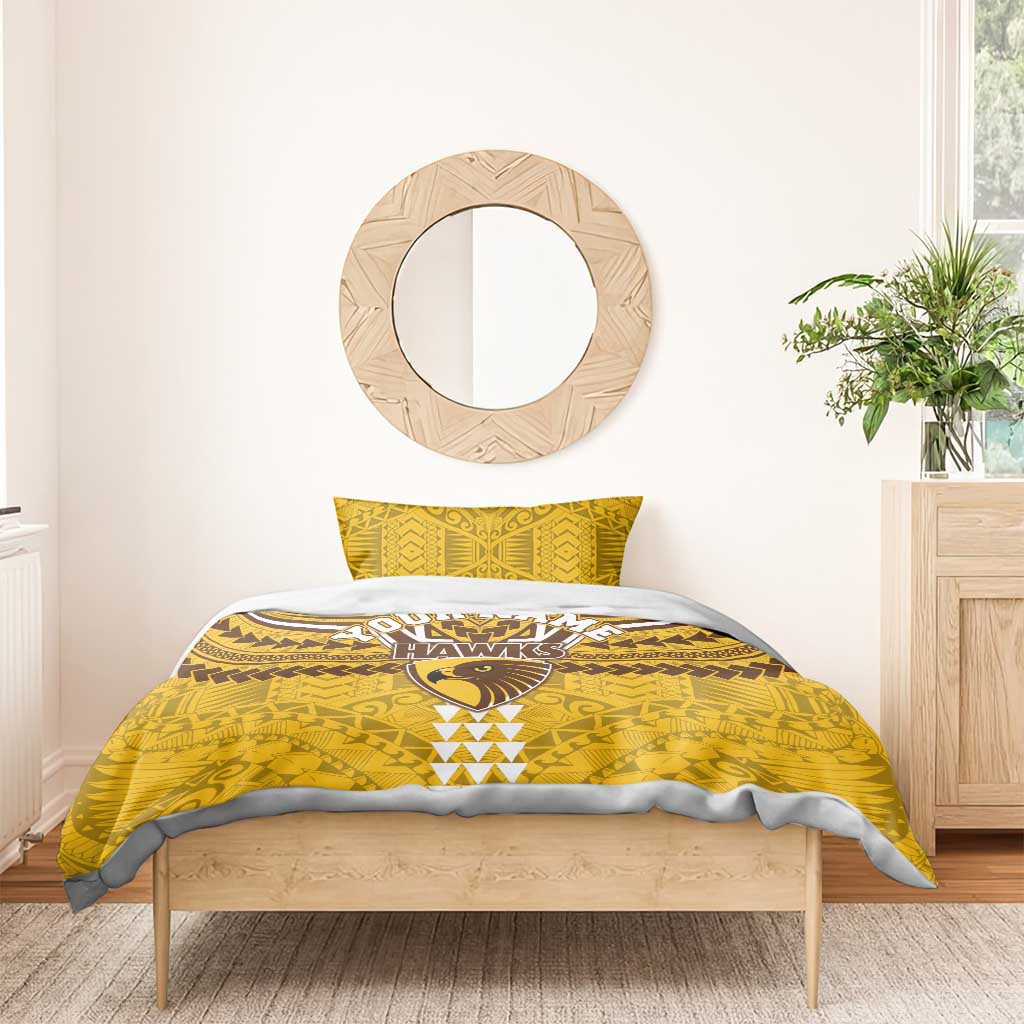 Personalized Hawthorn Hawks Bedding Set Polynesian Tribal Pattern Heritage Football