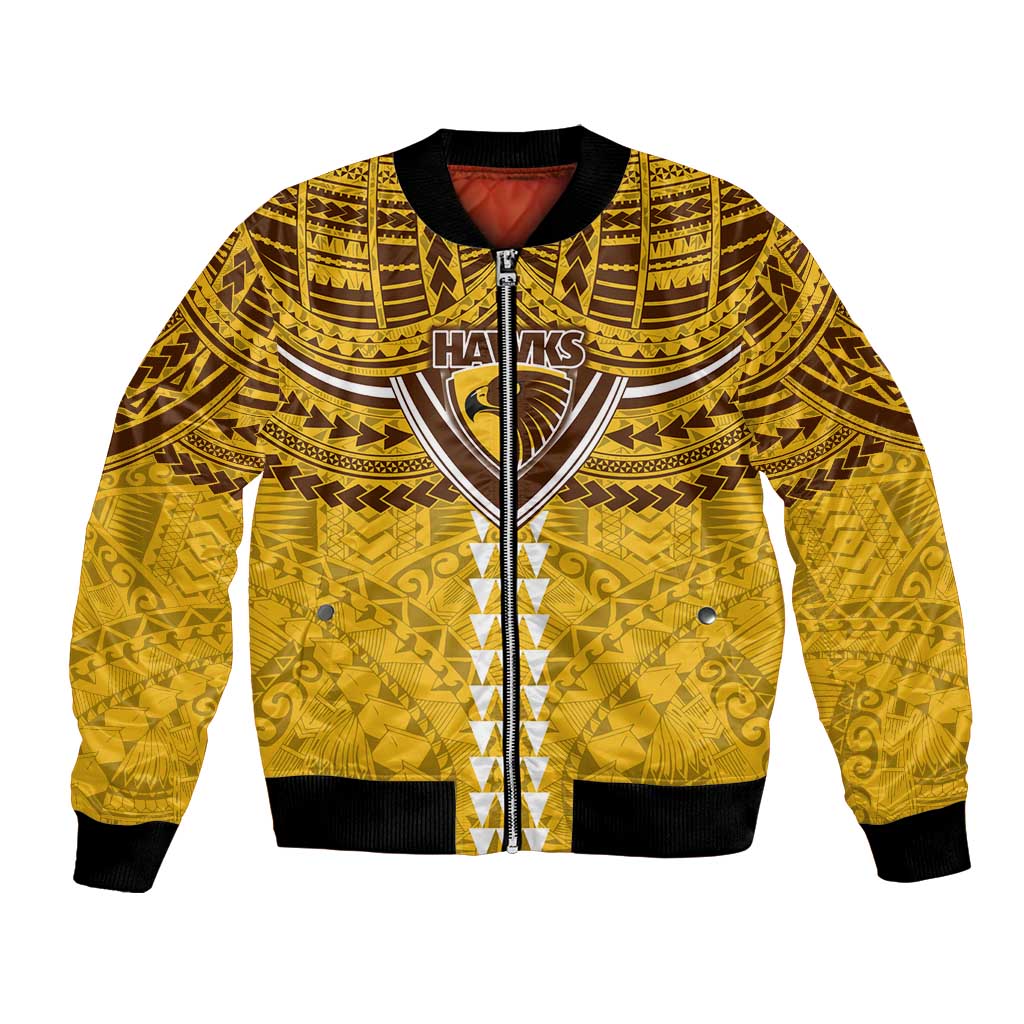 Personalized Hawthorn Hawks Bomber Jacket Polynesian Tribal Pattern Heritage Football