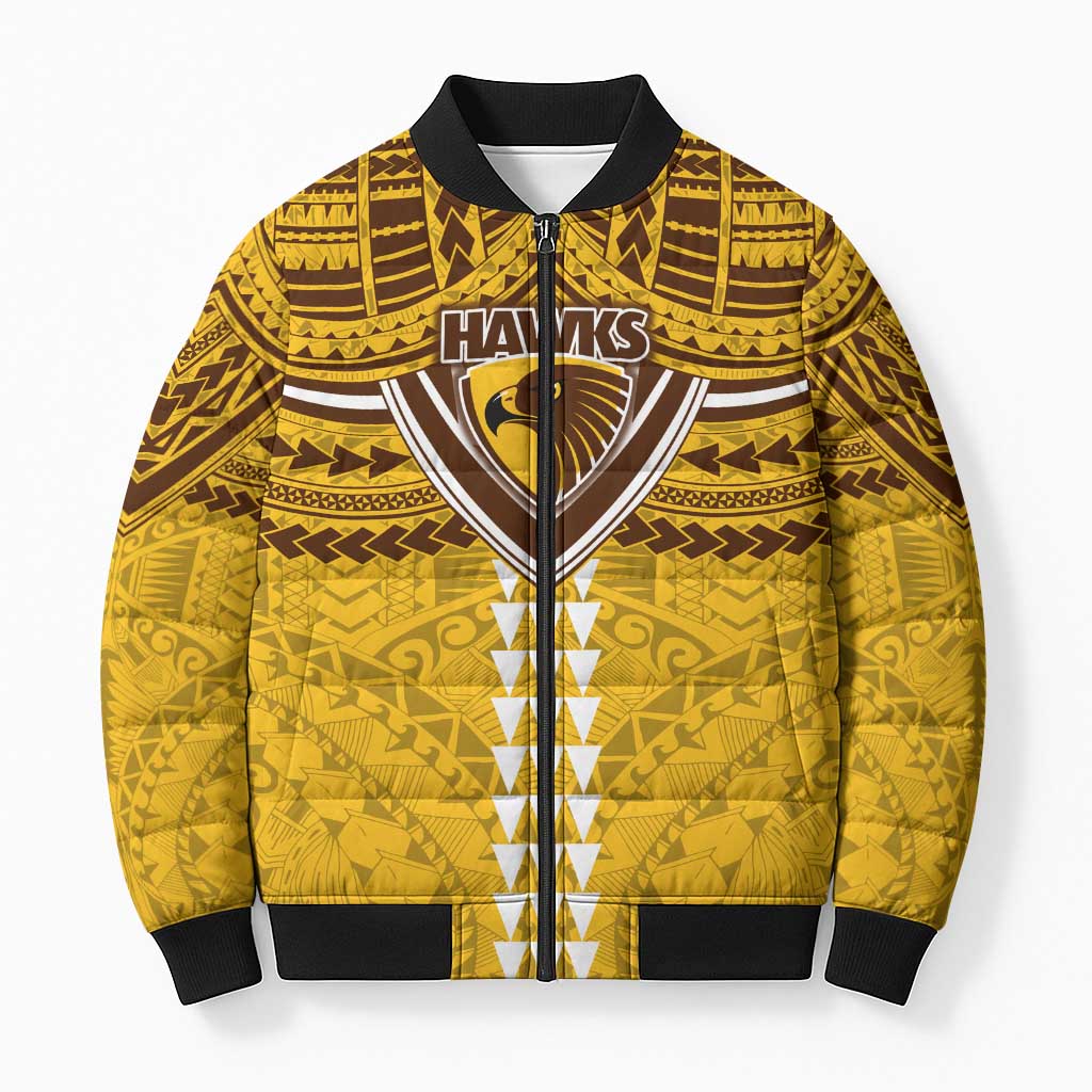Personalized Hawthorn Hawks Bomber Puffer Jacket Polynesian Tribal Pattern Heritage Football