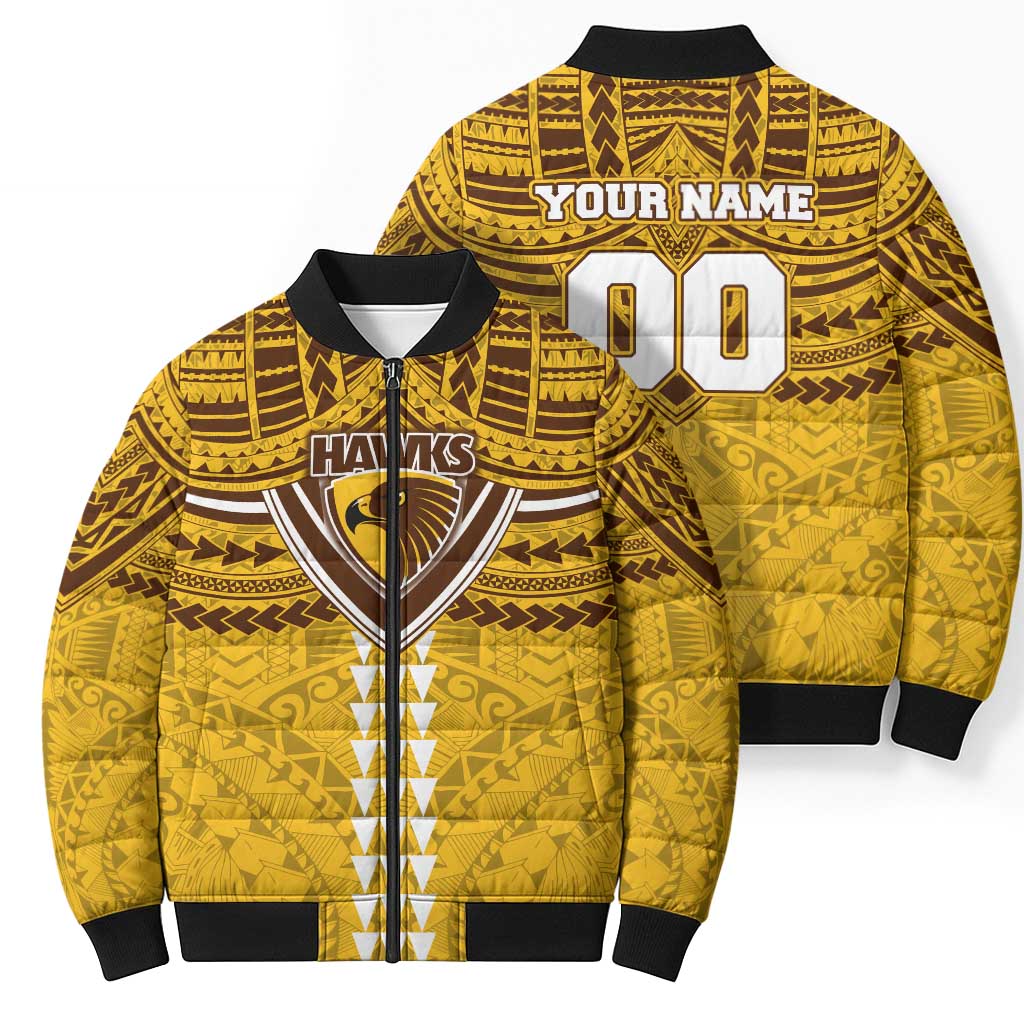 Personalized Hawthorn Hawks Bomber Puffer Jacket Polynesian Tribal Pattern Heritage Football