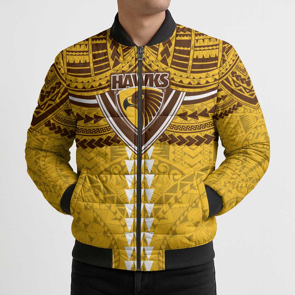Personalized Hawthorn Hawks Bomber Puffer Jacket Polynesian Tribal Pattern Heritage Football