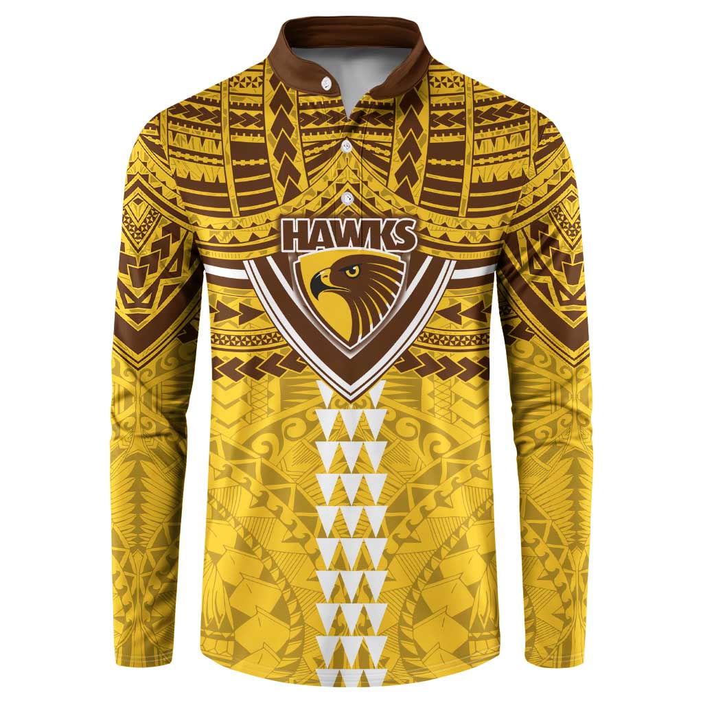 Personalized Hawthorn Hawks Button Sweatshirt Polynesian Tribal Pattern Heritage Football