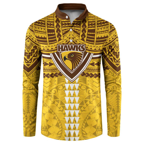 Personalized Hawthorn Hawks Button Sweatshirt Polynesian Tribal Pattern Heritage Football