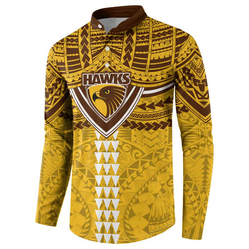 Personalized Hawthorn Hawks Button Sweatshirt Polynesian Tribal Pattern Heritage Football