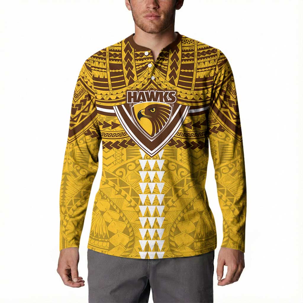 Personalized Hawthorn Hawks Button Sweatshirt Polynesian Tribal Pattern Heritage Football