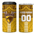 Personalized Hawthorn Hawks 4 in 1 Can Cooler Tumbler Polynesian Tribal Pattern Heritage Football