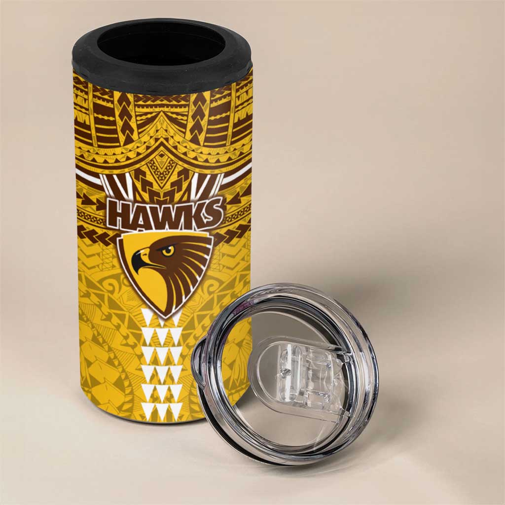 Personalized Hawthorn Hawks 4 in 1 Can Cooler Tumbler Polynesian Tribal Pattern Heritage Football