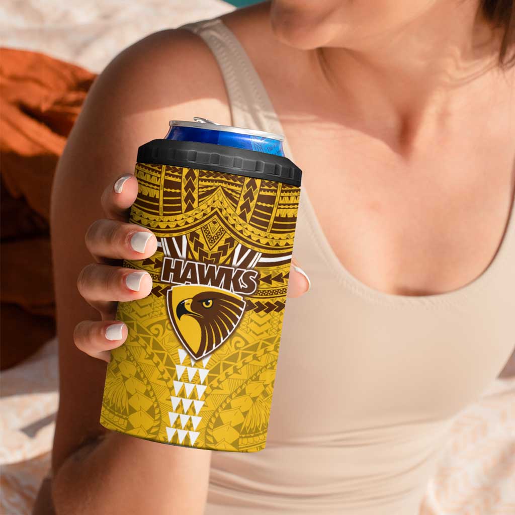 Personalized Hawthorn Hawks 4 in 1 Can Cooler Tumbler Polynesian Tribal Pattern Heritage Football