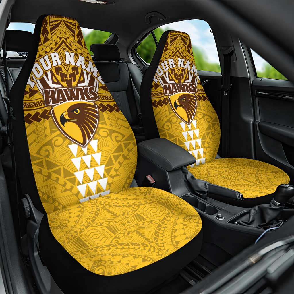 Personalized Hawthorn Hawks Car Seat Cover Polynesian Tribal Pattern Heritage Football