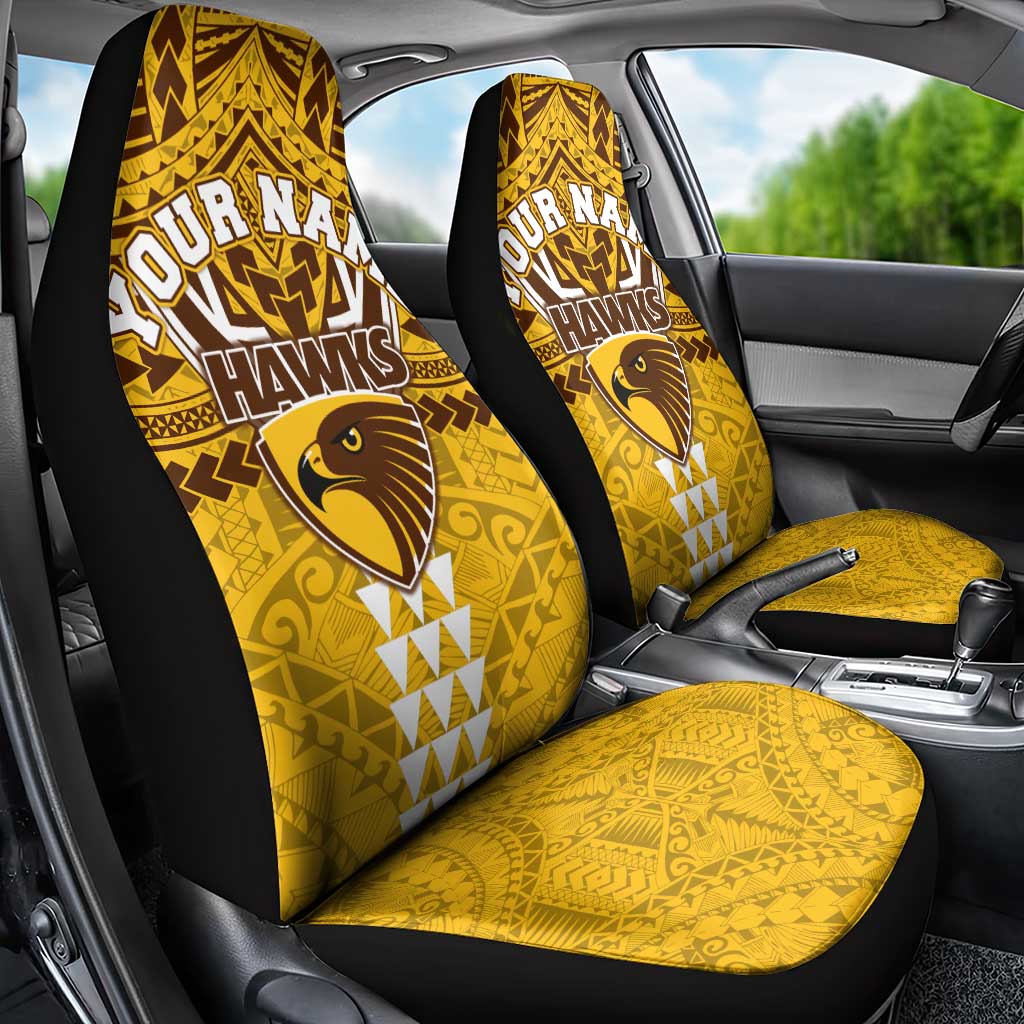 Personalized Hawthorn Hawks Car Seat Cover Polynesian Tribal Pattern Heritage Football