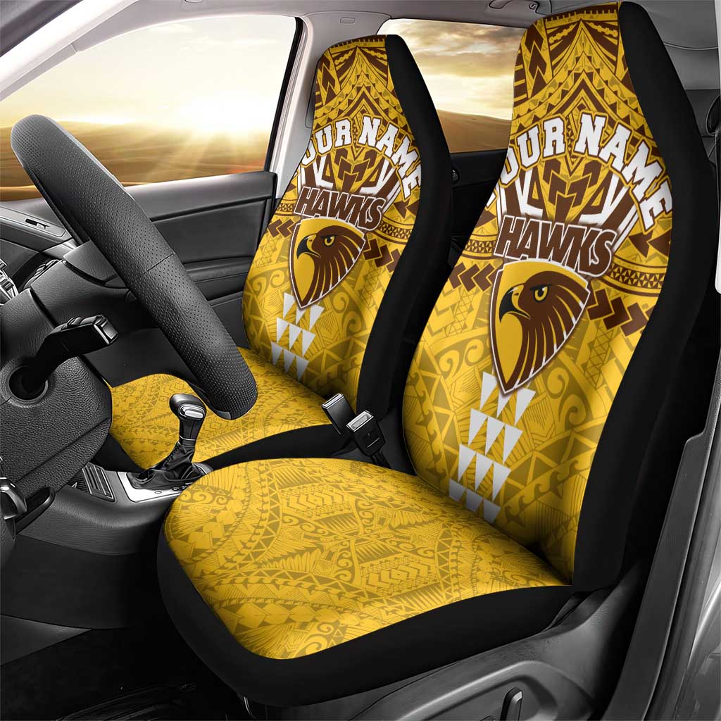 Personalized Hawthorn Hawks Car Seat Cover Polynesian Tribal Pattern Heritage Football